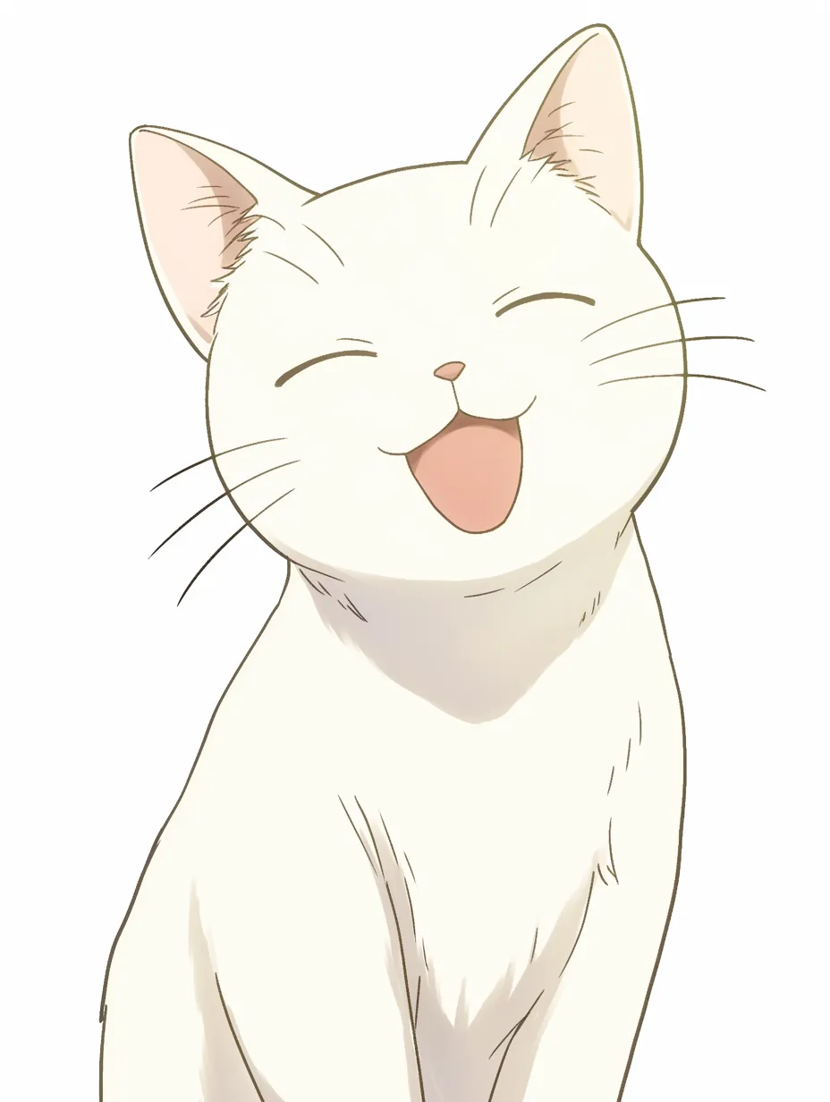 笑顔の猫のはにかみ｜口元のカーブと細めた目が、控えめながらもしっかりとした喜びを伝える。首の傾きとシンプルな配色で、素直な嬉しさを表現した素朴な魅力が光っている。