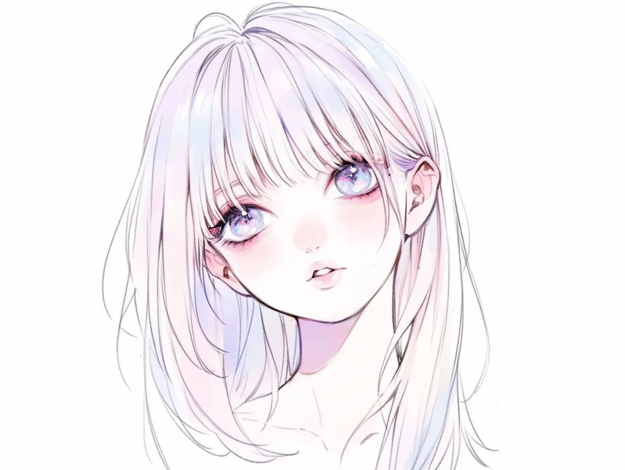 おしゃれな目の煌めき｜淡く透けるような色彩と、瞳に反射する星のような輝きが印象的。白とラベンダーが調和し、おしゃれな目元の世界観が儚く幻想的に広がっている。