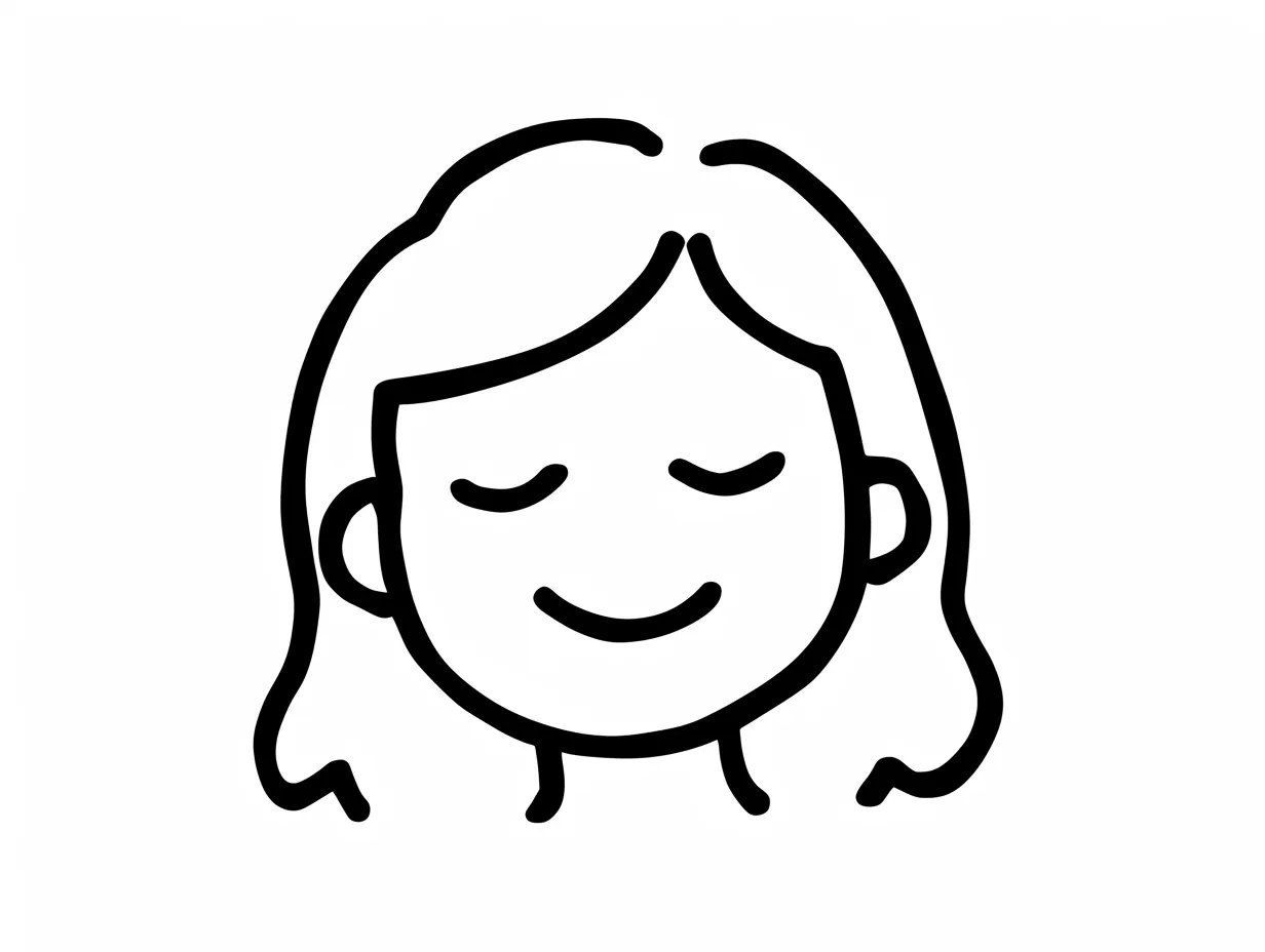 ほっとした人の顔｜なだらかな輪郭と目を閉じた口元の曲線が、落ち着きと安らぎを表す人の顔。線の配置が生み出すシンプルな癒しの空気に注目。