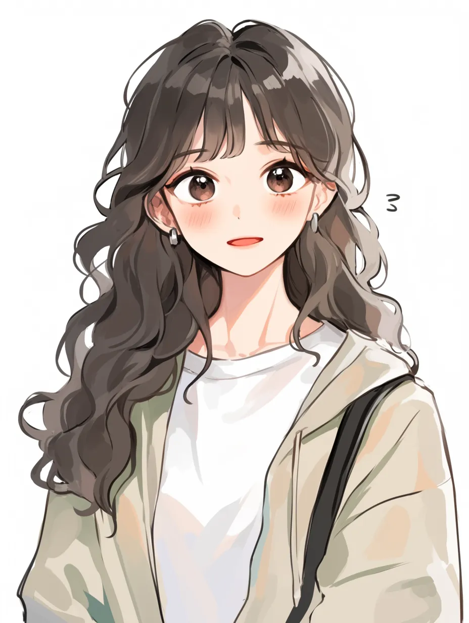 巻き髪と微笑み女子｜自然なカールが動きを生み、表情の柔らかさと相まって親しみやすい印象に。耳元のピアスが視線のアクセントになっている。