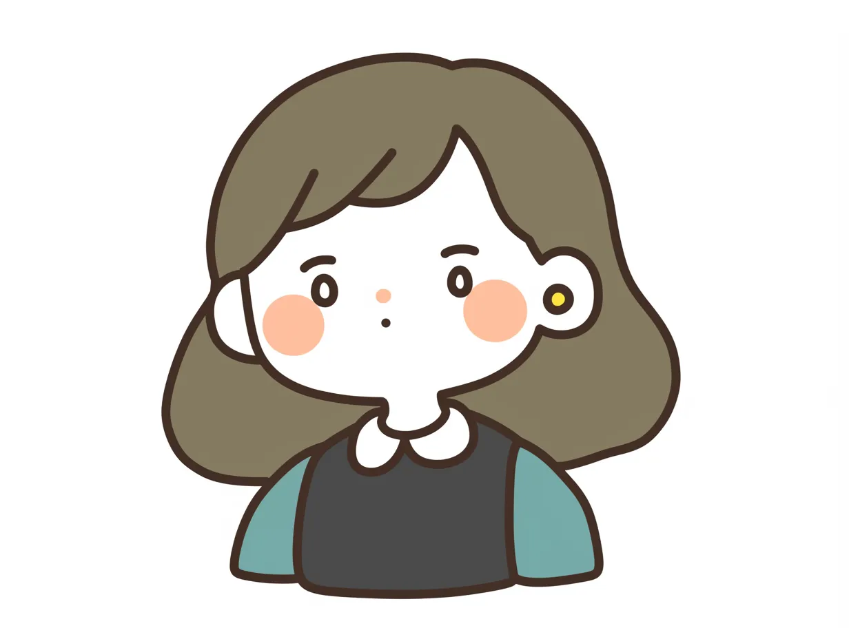 とぼけた人の顔｜ほっぺの丸いチークと小さな鼻、ぽかんとした口元が特徴の人の顔。目線の先に何かを見つけたような、抜け感が魅力。