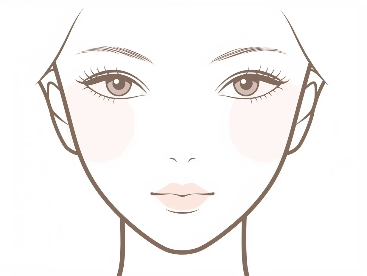 女性の顔と柔光表現｜淡いラインとソフトな色彩で構成された女性の顔は、光が差し込むような印象を与える。頬の赤みとシンプルな目元がやさしい表情を引き立て、安心感を漂わせている。