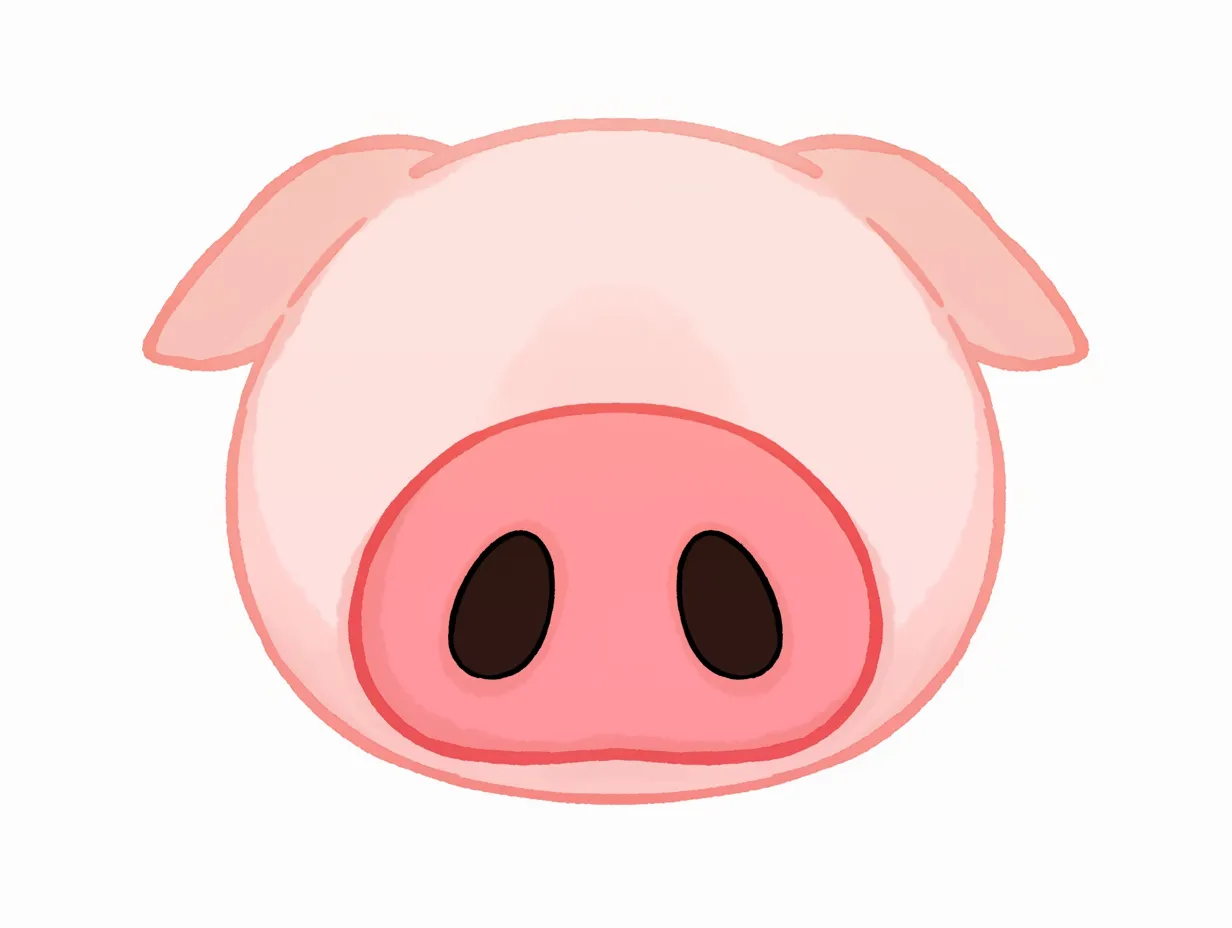 まんまる豚の鼻｜鼻の形が円形に近く、キュートな印象の豚の鼻。輪郭と耳のラインが丸くつながり、全体に愛嬌のあるフォルムに仕上がっている。