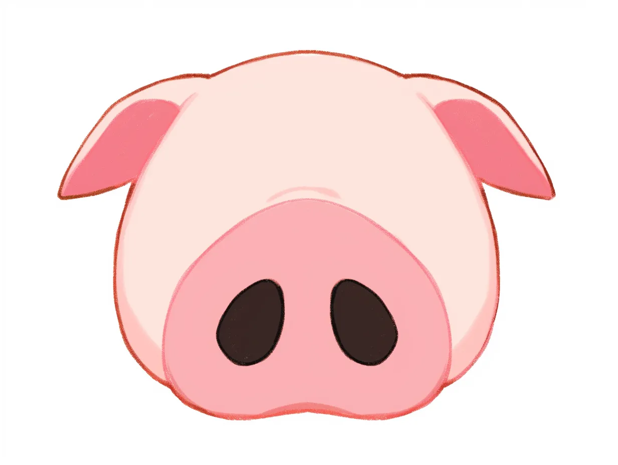 とがり耳と豚の鼻｜三角にとがった耳と対照的に、丸い豚の鼻が目を引く。耳の傾きが表情にアクセントを加え、個性的なデザインに仕上がっている。