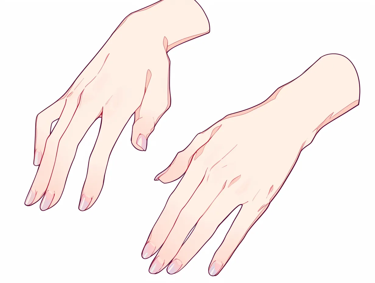 女性の手と優雅な動き｜流れるような手の動きが感じられる構図。指先にかけて繊細なカーブを描くラインが、女性の手ならではの柔らかさと静かな存在感を表している。