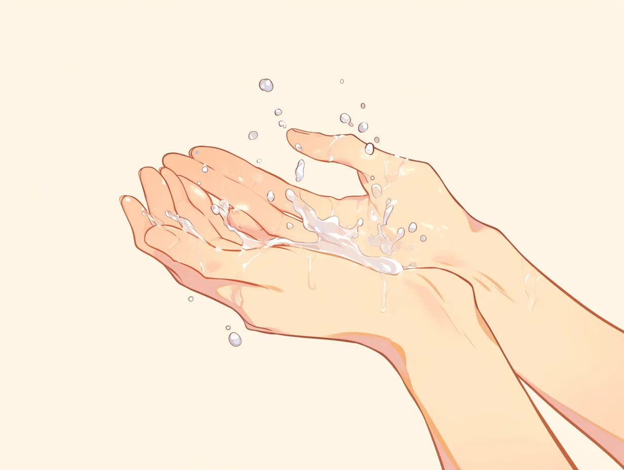 すくう手と水しぶき｜水しぶきがはじける一瞬を捉えたすくう手。指先に残る水の動きとしっとりした肌の質感が、躍動感と清涼感を同時に感じさせる。
