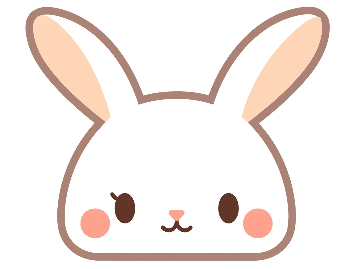 うさぎの顔とウインク｜片目を閉じたウインク顔に、ほっぺと口元の丸みが加わって愛嬌のあるうさぎの顔を演出。太めの輪郭線と耳の曲線が、キャラクターとしての個性を際立たせている。