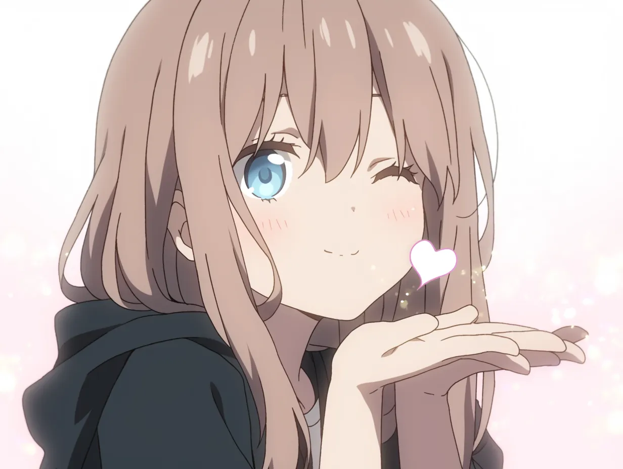 投げキッスと手のきらめき｜ウィンクとハートの演出が可愛い投げキッスと手のきらめき。光に包まれた指先と表情の連動が、キュートさを最大限に引き出している。