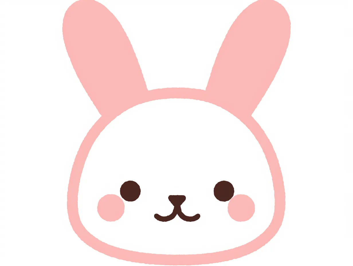 うさぎの顔とやわらか色｜全体を淡いピンクでまとめたうさぎの顔が、見る人に温もりを届けてくれる。顔の形と耳の配置が丸みを感じさせ、優しさがにじむ表現になっている。