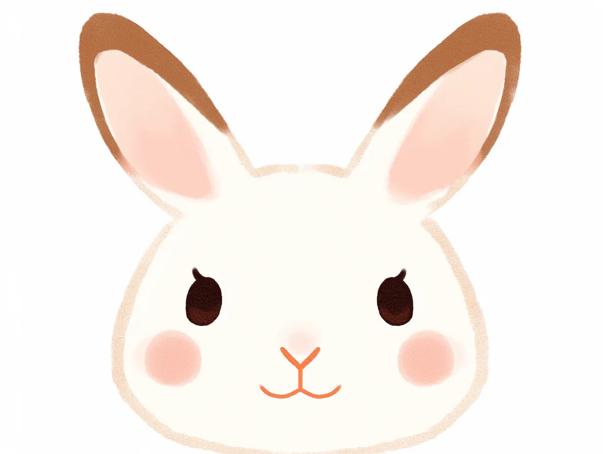 うさぎの顔と色鉛筆感｜色鉛筆風の塗りで描かれたうさぎの顔が、ほのぼのとした印象を醸し出す。耳の先の濃淡やほっぺのグラデーションが、自然なあたたかみを加えている。