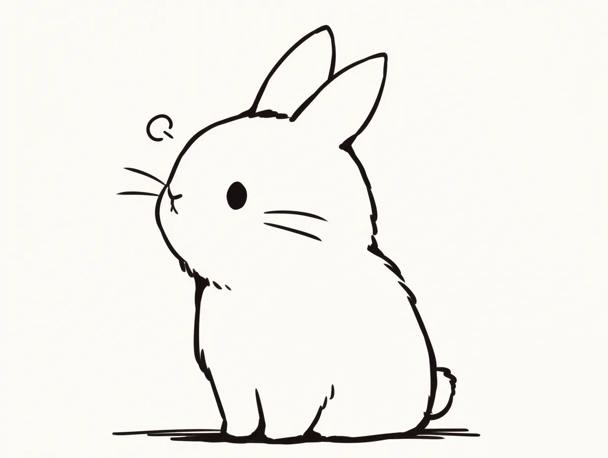 うさぎ横顔スケッチ｜シンプルな線だけで構成されたうさぎの横顔が、静かな佇まいを引き立てています。丸い目や口元の省略された描写が、想像力を掻き立てるミニマルな魅力を放っています。