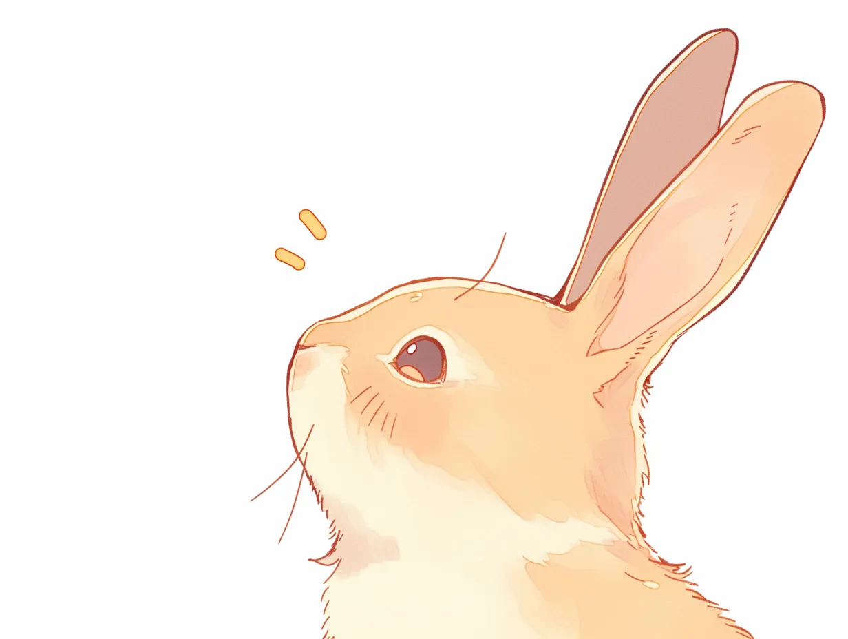 うさぎ横顔ライト｜柔らかな色使いで描かれたうさぎの横顔は、明るく優しい雰囲気に包まれています。瞳の反射と頬のふわっとした赤みが、温もりのある視線を演出しています。