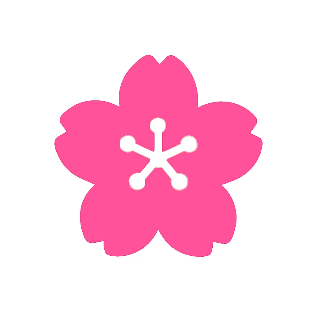 ピンクかわいい桜のアイコン｜花びらの丸みを生かした桜の花のシルエットをモチーフにしたピクトグラムです。春・卒業・入学・お花見など、さまざまなシーンに対応できる華やかで印象的な記号です。ピンク単色で季節感を強調しています。