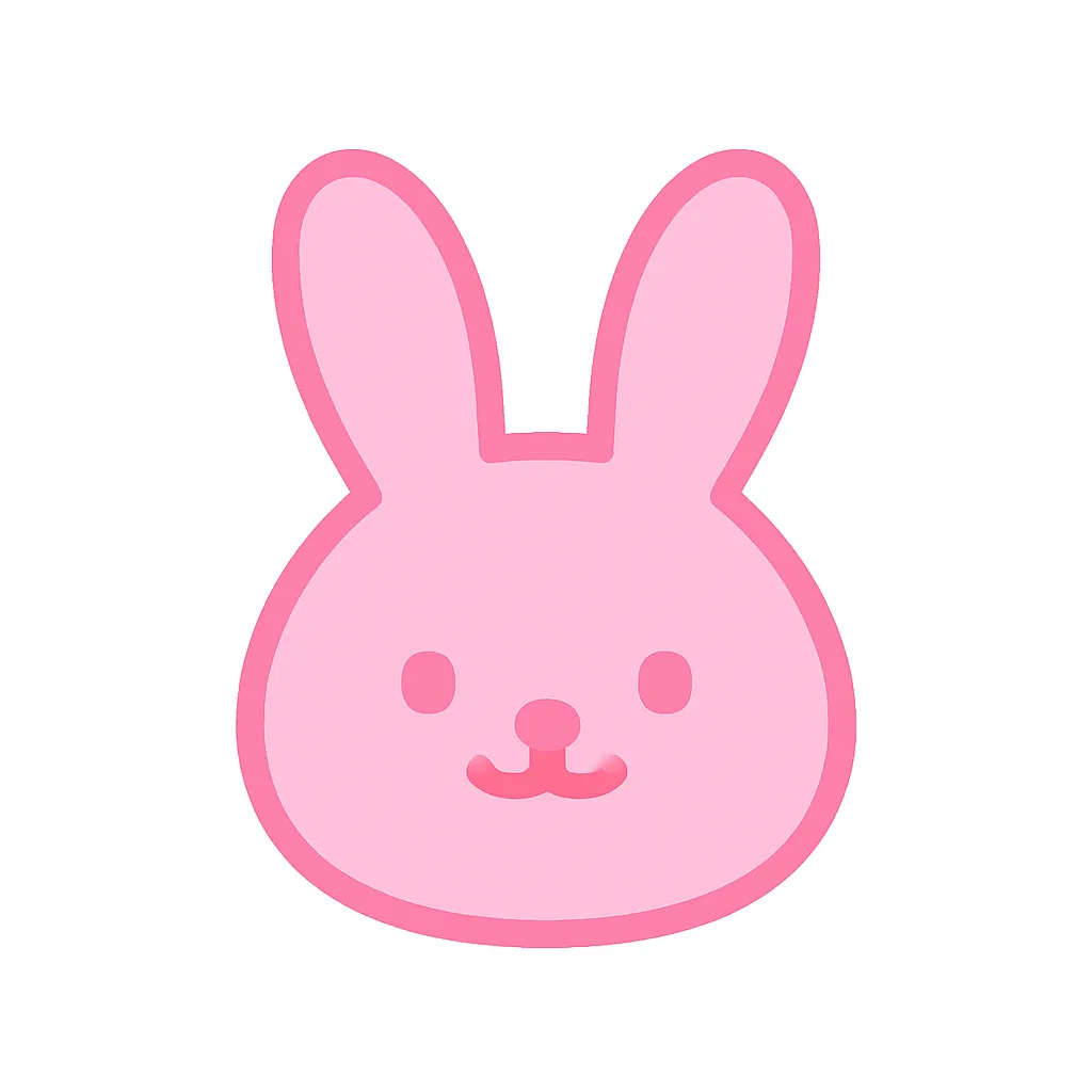 ピンクかわいいうさぎアイコン｜まるみを帯びたシンプルなうさぎの形が、やさしいピンクトーンで描かれたアイコン。輪郭線なしのミニマルスタイルで、女性向けのアプリやSNSなどにもぴったり。甘すぎず上品な印象が、親しみやすいUIづくりに役立ちます。