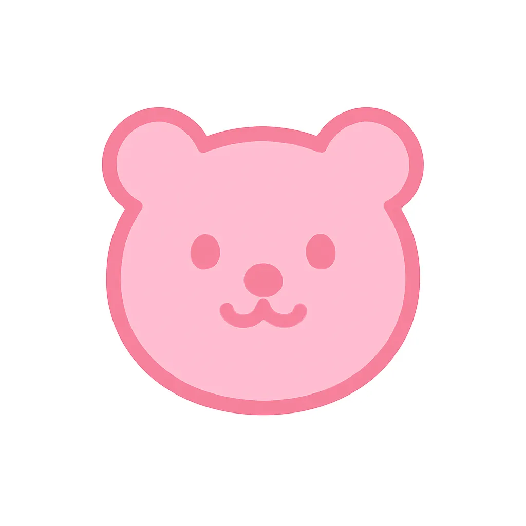 ピンクかわいいくまアイコン｜ふっくらとしたフォルムのくまモチーフを、やわらかなピンク系でまとめた親しみのあるアイコンです。ミニマルな設計で視認性が高く、資料やアプリの装飾にも使いやすいフェミニンデザインです。