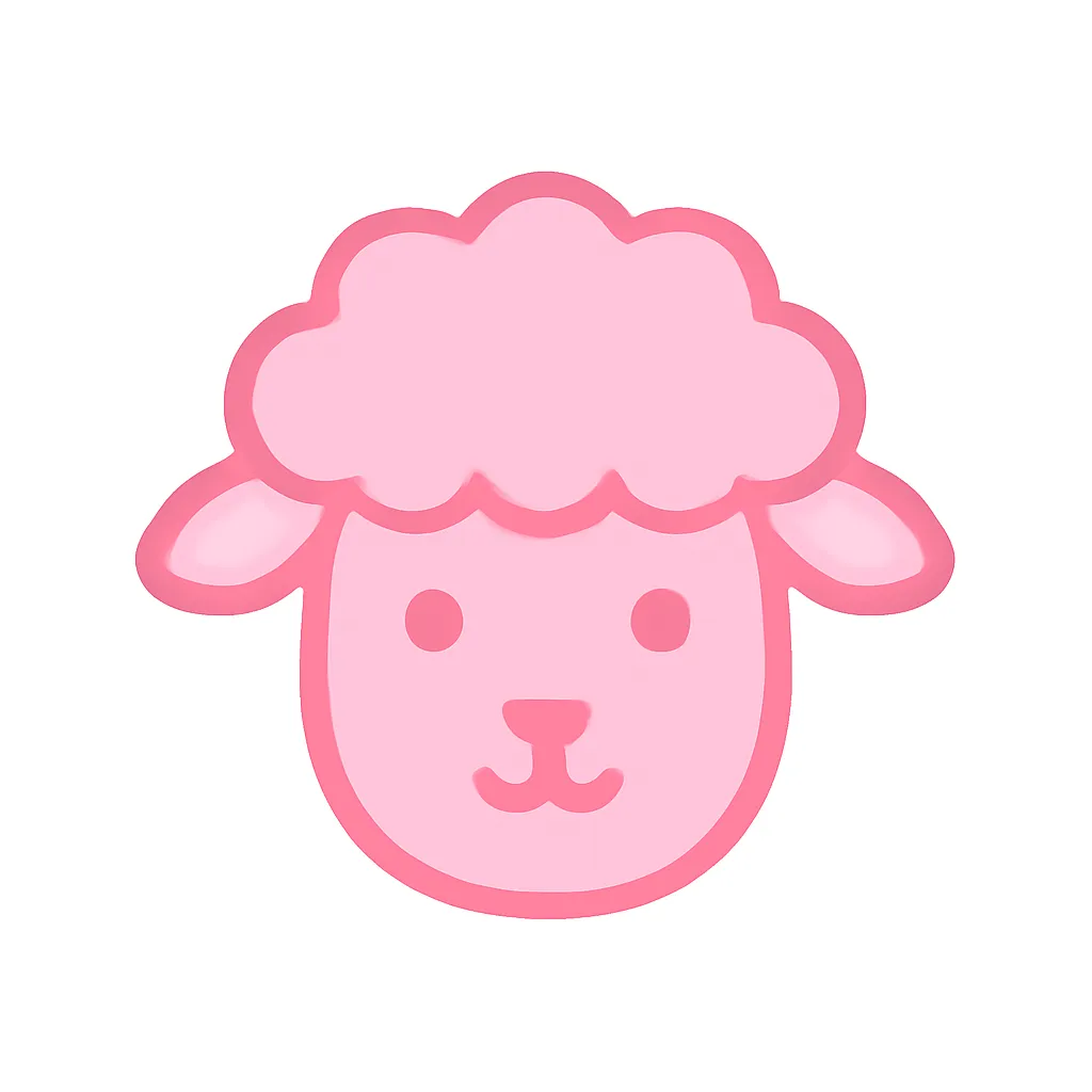 ピンクかわいいひつじアイコン｜ふわっと丸みのあるシルエットで、ひつじの優しげな表情をピンク系でまとめたアイコン。ミニマルながら毛のふくらみ感が表現されており、女性向けデザインやナチュラルなUIにも相性抜群です。