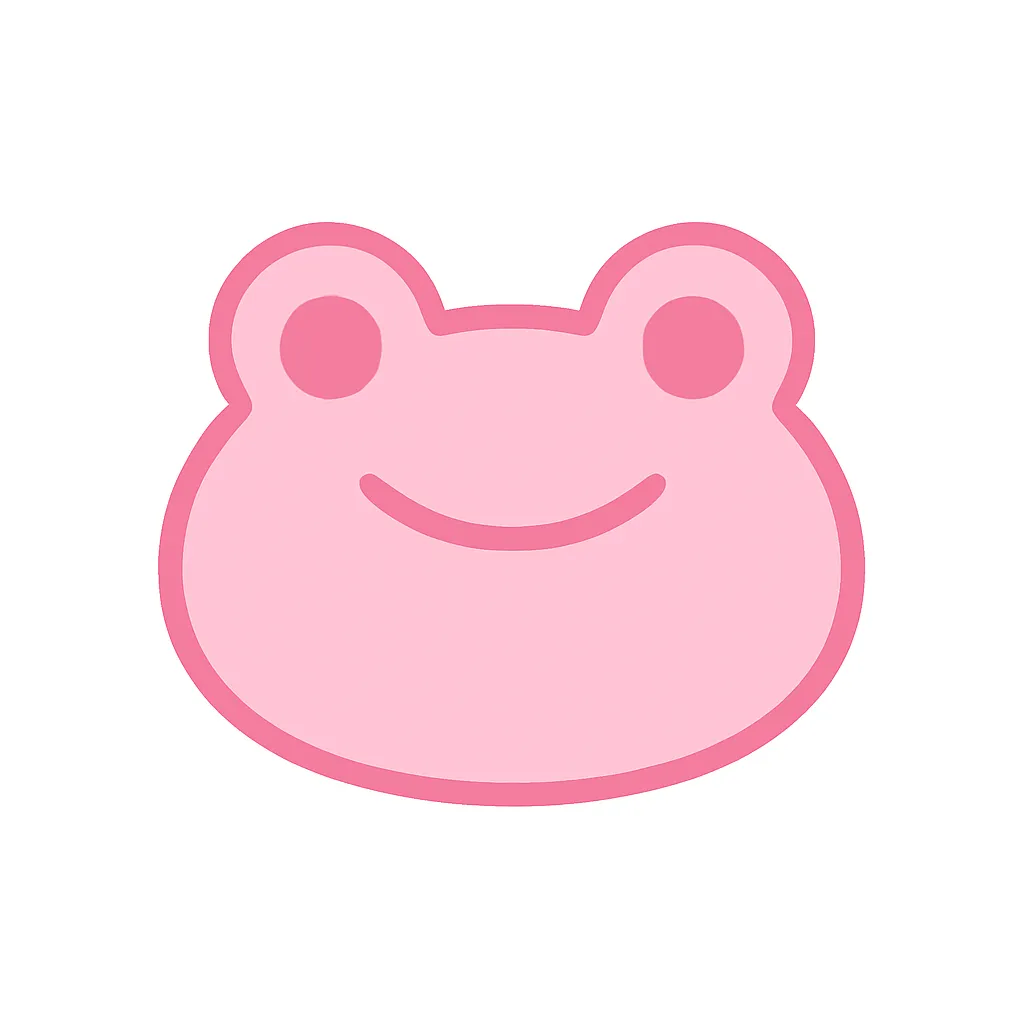 ピンクかわいいカエルアイコン｜ぱっちりした目とほほえんだ表情が印象的なカエルモチーフを、フェミニンなピンクトーンで仕上げたユニークなアイコン。動物系モチーフに遊び心を添えたいシーンにも最適です。