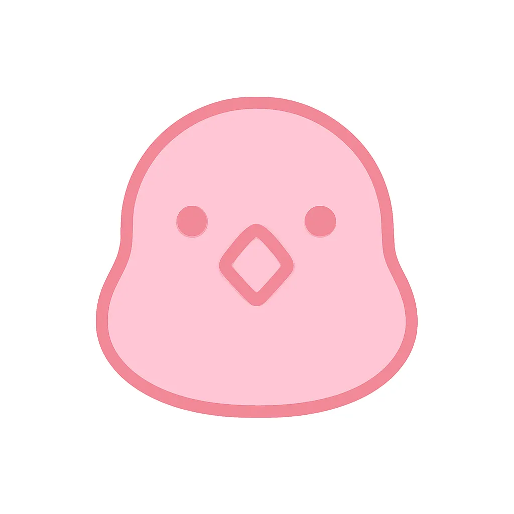 ピンクかわいいとりアイコン｜シンプルな丸いフォルムの鳥の顔を、淡いピンク系でやさしくまとめたミニマルアイコン。くちばしや目の位置も整っており、清潔感とかわいさを兼ね備えたデザインに仕上がっています。
