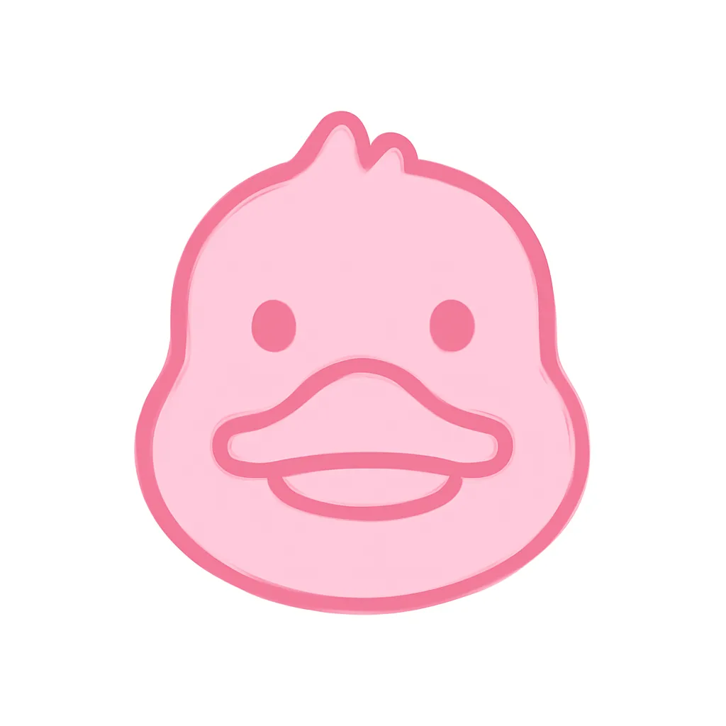 ピンクかわいいアヒルアイコン｜くちばしの形が愛らしいアヒルの顔を、やさしいピンクトーンでまとめたシンプルなアイコン。フラットな構成で、資料やUIでも目を引くアクセントになります。