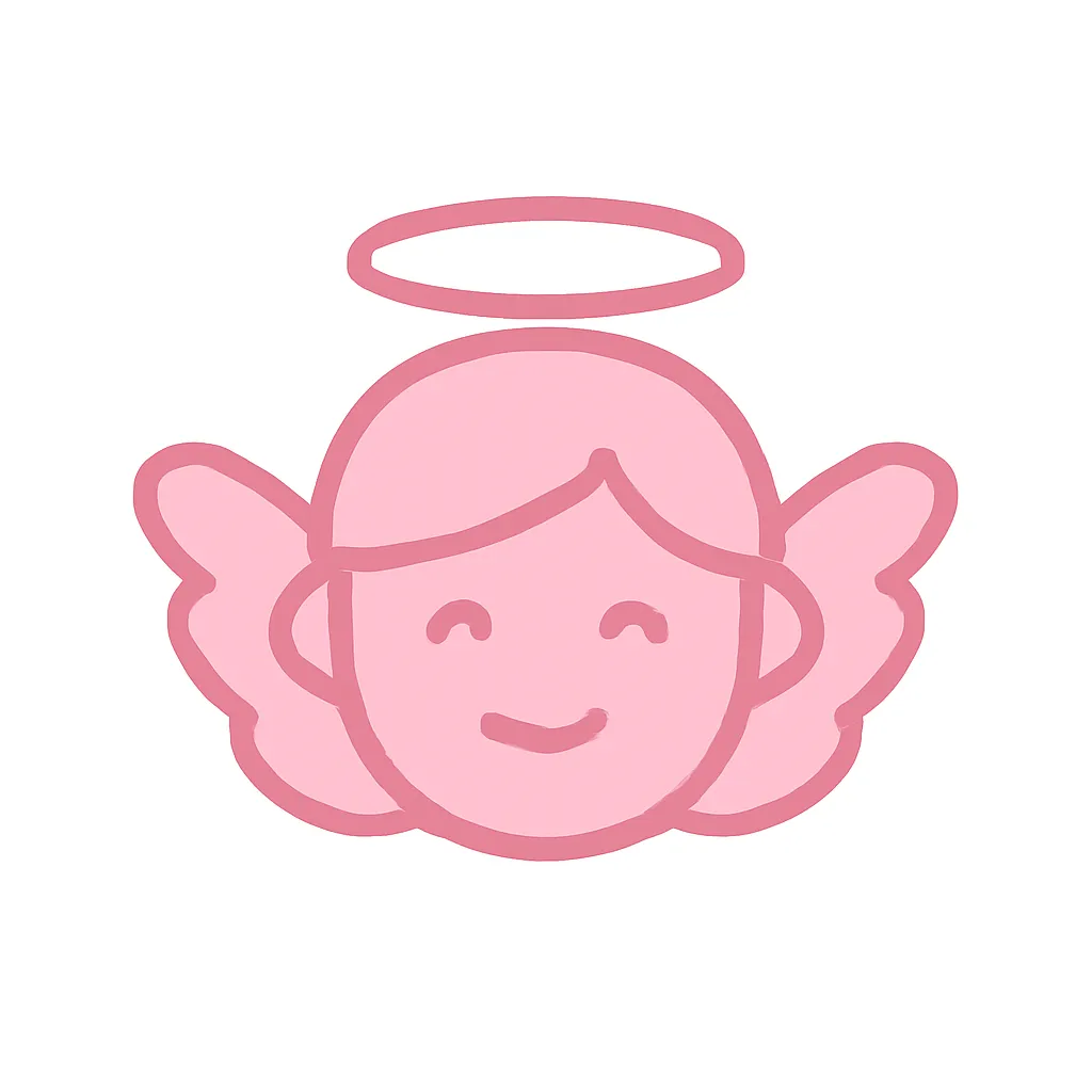 ピンクかわいい天使アイコン｜丸い顔とシンボリックな天使のわっか（輪）をミニマルにデザインしたピンクの天使アイコン。やさしさや祝福を象徴するような雰囲気で、女性向けの演出や優美な印象づけにぴったりです。