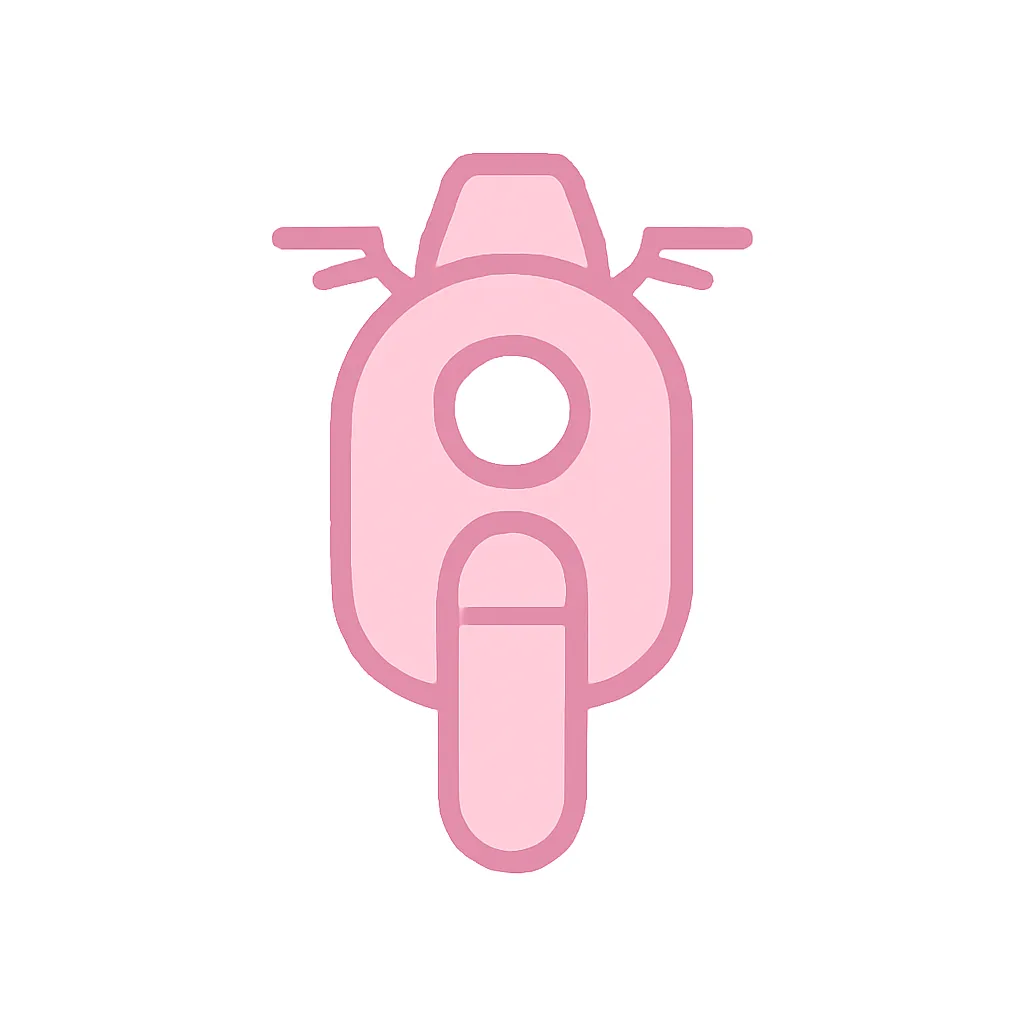 ピンクかわいいバイクアイコン｜前から見たバイクの特徴をピクトグラム的に簡略化し、淡いピンクでまとめたシンプルなアイコン。コンパクトで分かりやすい形状は、移動やスピード感のある印象付けにも適しています。