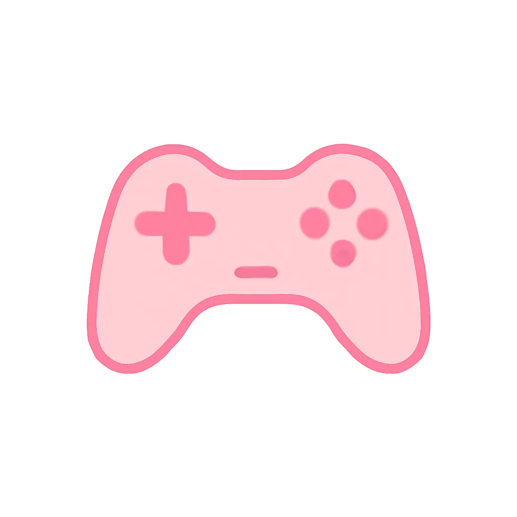 ピンクかわいいゲームアイコン｜ゲームコントローラーの形をベースに、丸みのあるボタン配置やグリップ部分をかわいくピンクで表現したアイコン。楽しい雰囲気を伝えるアクセントとして使えます。