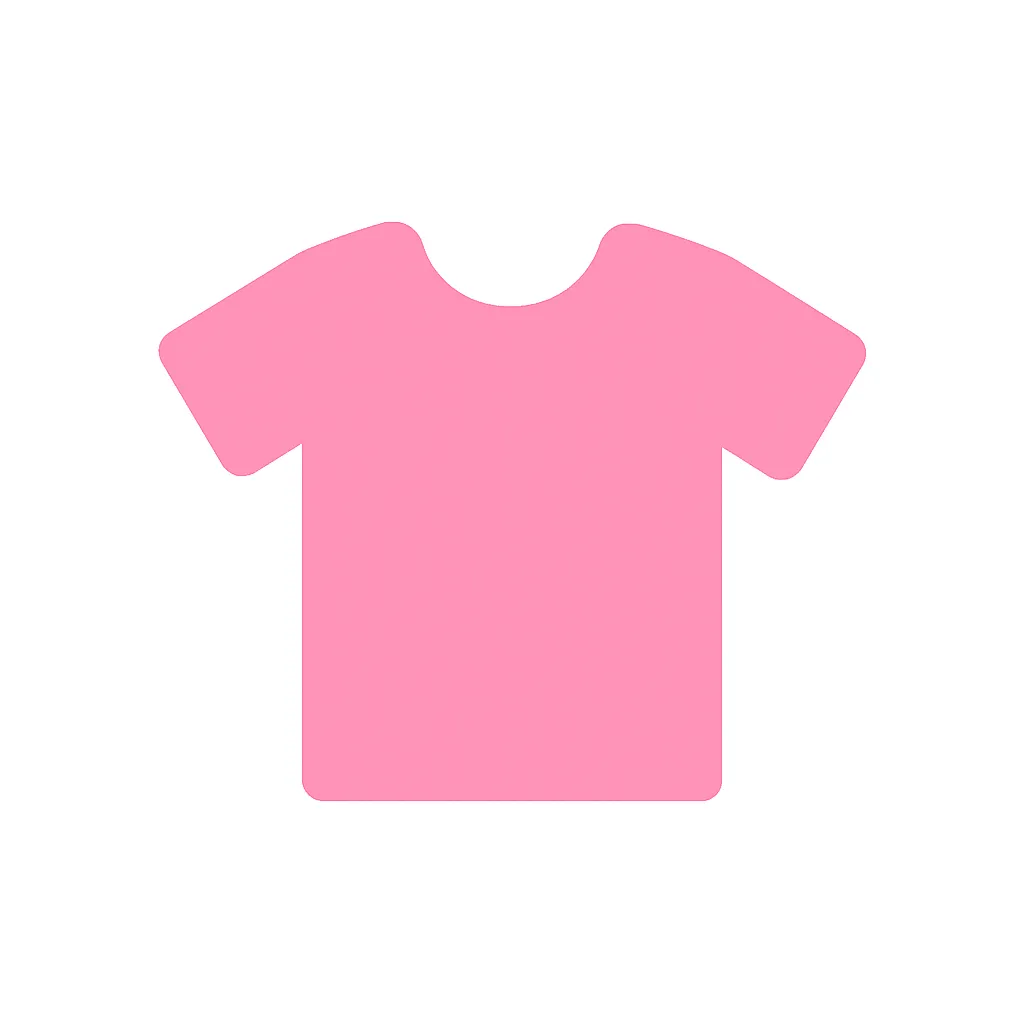 ピンクかわいい服アイコン｜シンプルなTシャツを丸みのあるシルエットで表現し、全体をピンク一色で統一。親しみやすさと視認性を兼ね備え、アパレル・着替え・衣類管理など多用途に使えるアイコンです。