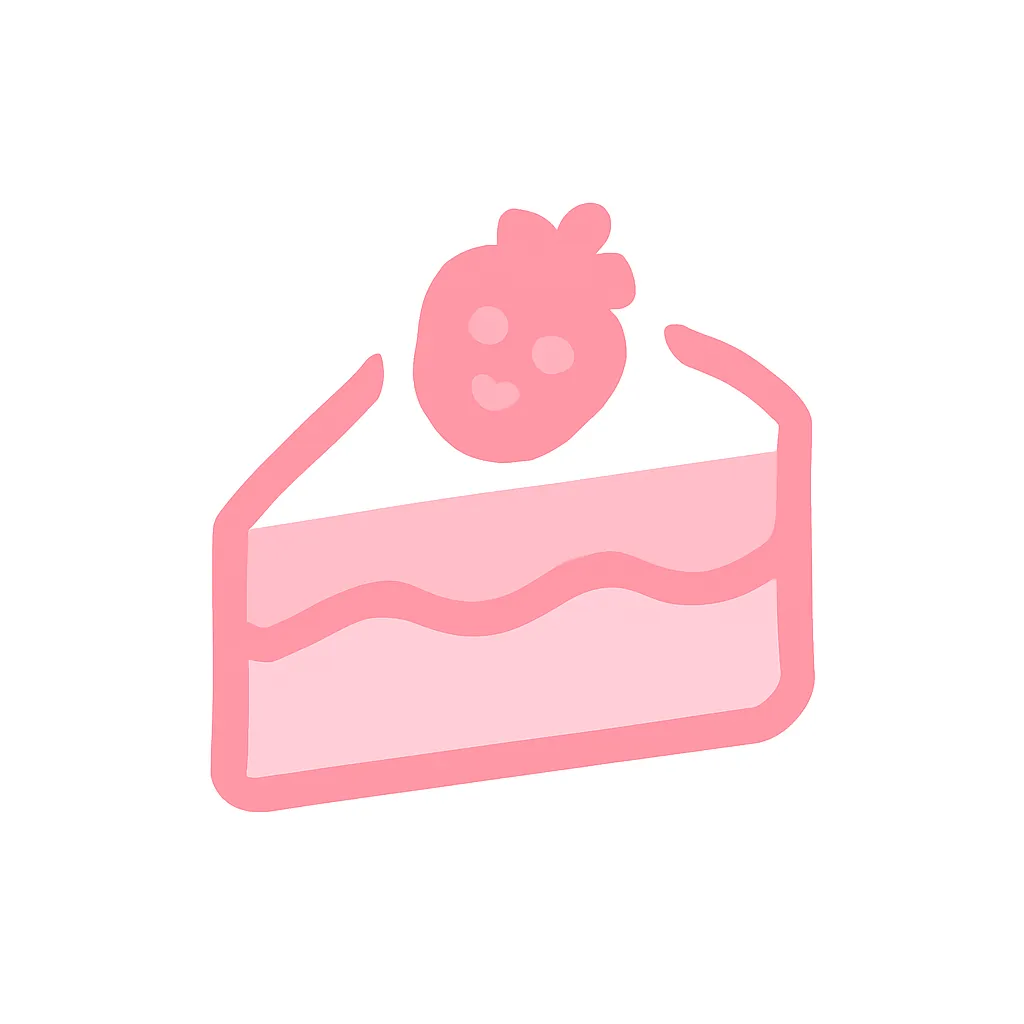 ピンクかわいいケーキアイコン｜ショートケーキの断面を簡略化し、ピンクのワンカラーで統一したアイコン。甘くてかわいい印象が特徴で、スイーツ・お祝い・イベント系の用途にぴったりです。