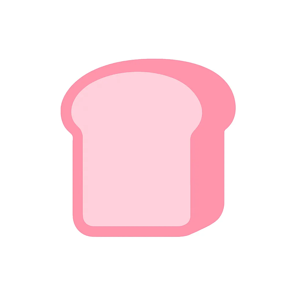 ピンクかわいいパンアイコン｜ふっくらとした食パン型シルエットをシンプルに描き、ピンク1色でまとめたアイコン。食べ物や朝食、ベーカリー関連のモチーフとして活躍します。