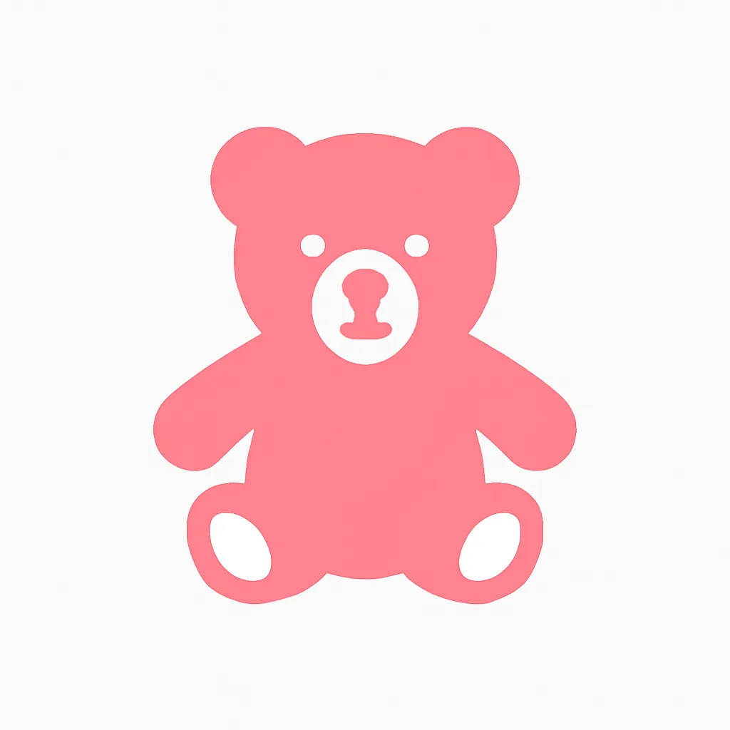 ピンクかわいいぬいぐるみアイコン｜丸みを帯びたクマ型のぬいぐるみを、ピンクのワントーンで親しみやすく表現。おもちゃ・癒し・ギフトなどに最適なかわいらしいアイコンです。