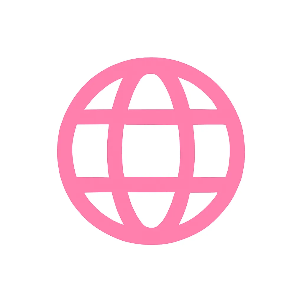 ピンクかわいいホームページアイコン｜パソコン画面に地球モチーフを組み合わせたピンクのホームページアイコン。Webサイトやトップページを直感的に伝え、資料や案内表示にも活用できます。