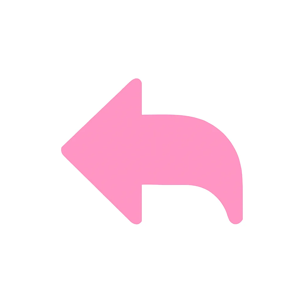 ピンクかわいい戻るアイコン｜左向きの矢印で「戻る・ひとつ前へ」の動きを示すピンクアイコン。ナビゲーションや操作ガイドに直感的で、親しみのある表現です。