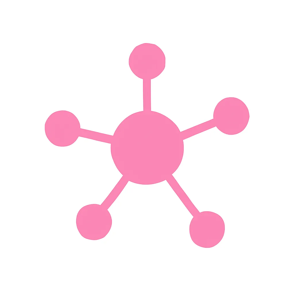 ピンクかわいいネットワーク｜複数の点と線で構成されたネットワークアイコン。データや人のつながりを表現し、通信や共有の意味も感じられます。IT・教育・インフラの説明資料などに最適です。