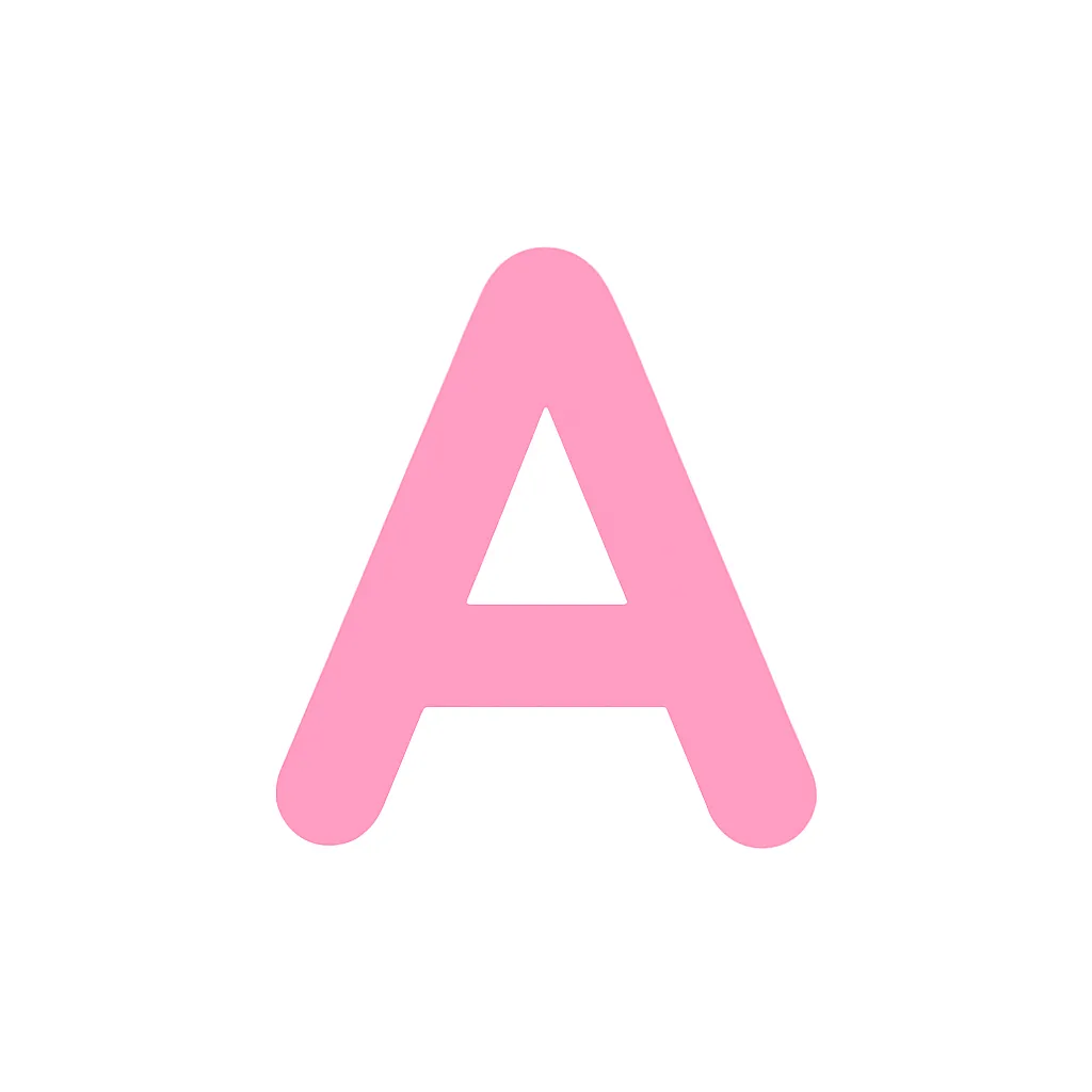 ピンクかわいいテキストアイコン｜「A」の文字を中心に、文字や文章を象徴するアイコン。シンプルな構成で文書やメモ、チャットUIなど幅広く使える可愛い印象に仕上げました。