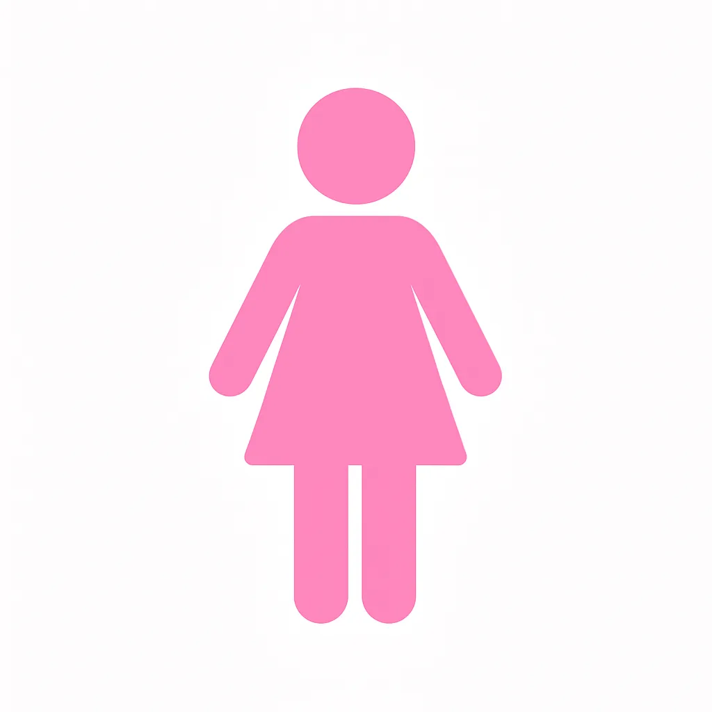 ピンクかわいい女子｜スカートをはいた人物シルエットで、女性や女の子を直感的に表現。案内図・トイレ表示・ピクトグラムなどに適しており、親しみやすい印象も与えます。