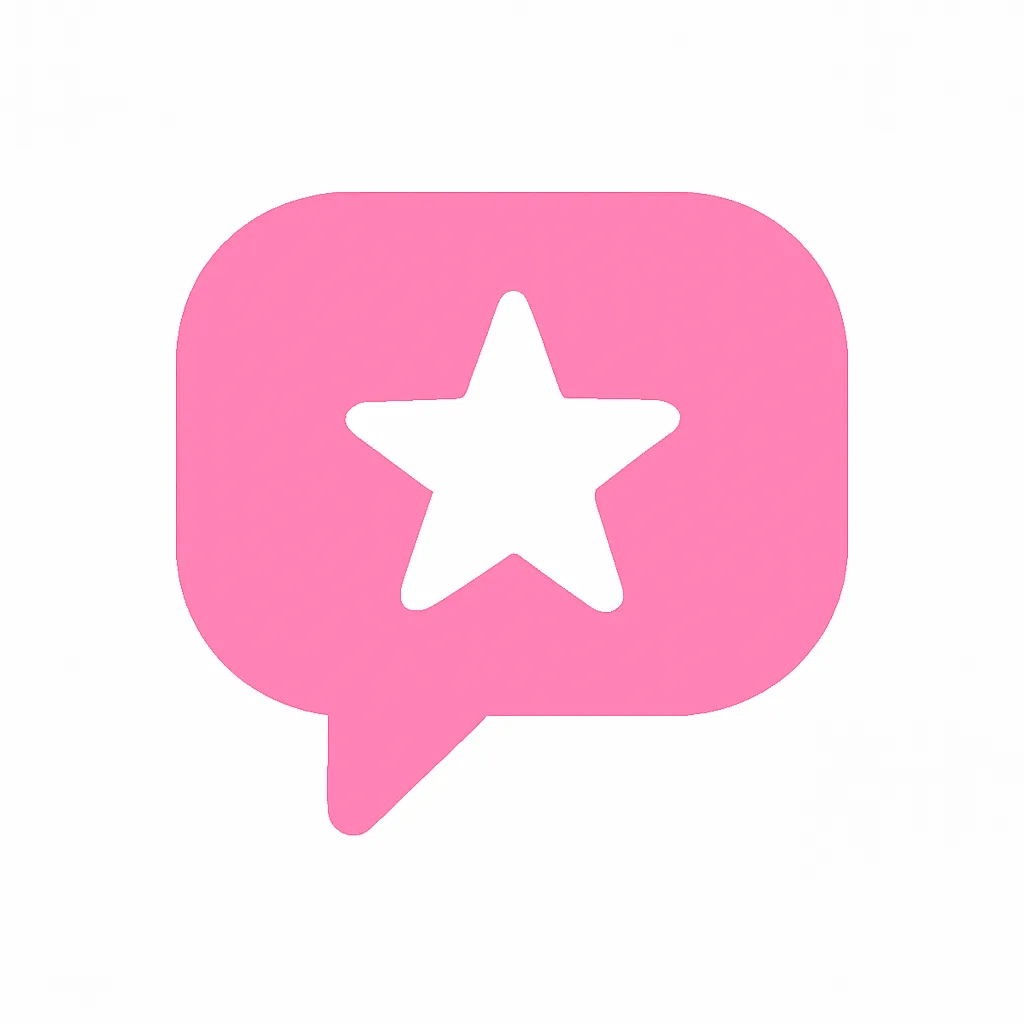ピンクかわいいクチコミアイコン｜吹き出し内に星マークを配置し評価の可視化を表現。レビュー投稿や評価制度の案内に便利なシンプル構成です。