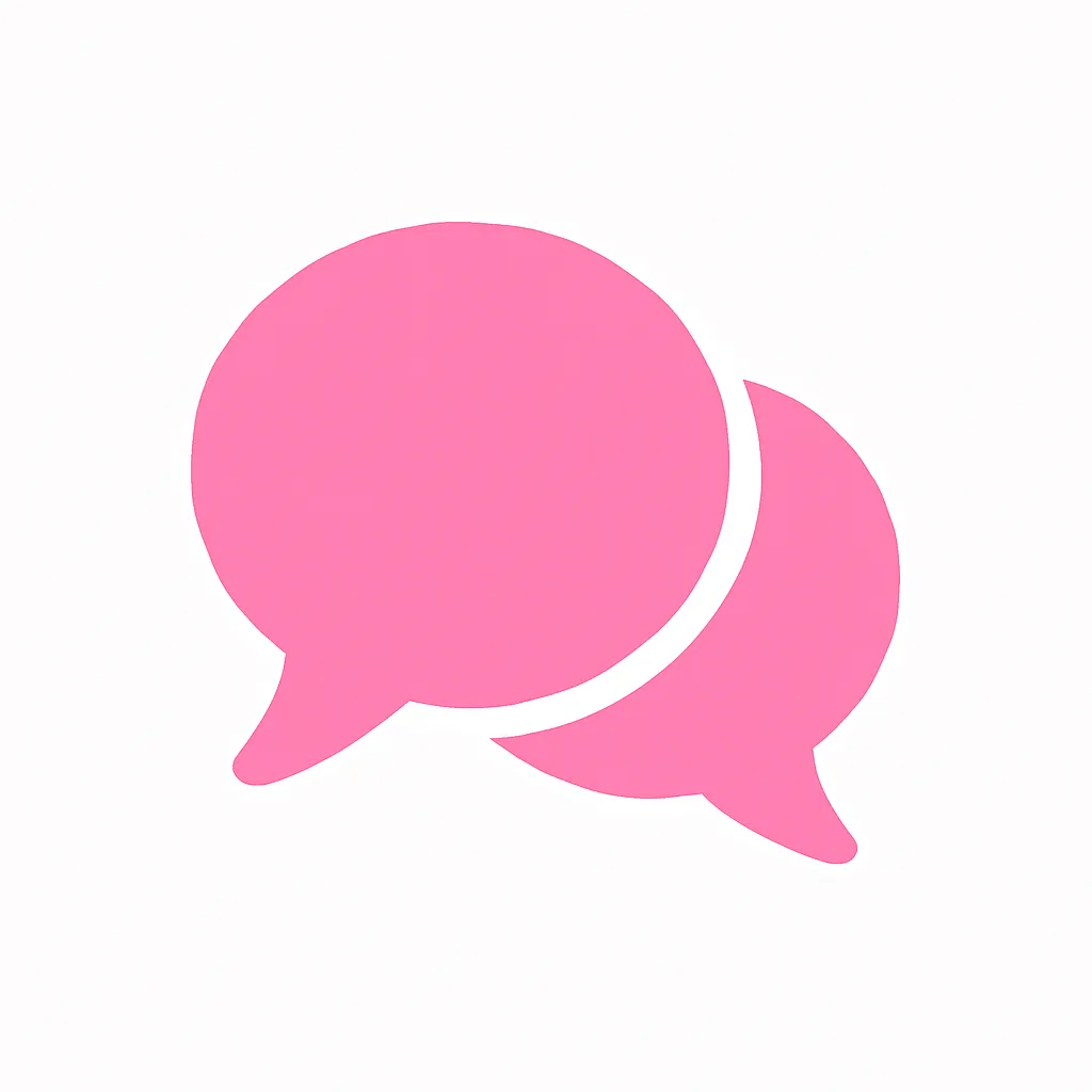 ピンクかわいい会話アイコン｜2つの吹き出しが向かい合う構図で対話やチャット感を演出。SNSや掲示板などのコミュニケーションツールに便利です。