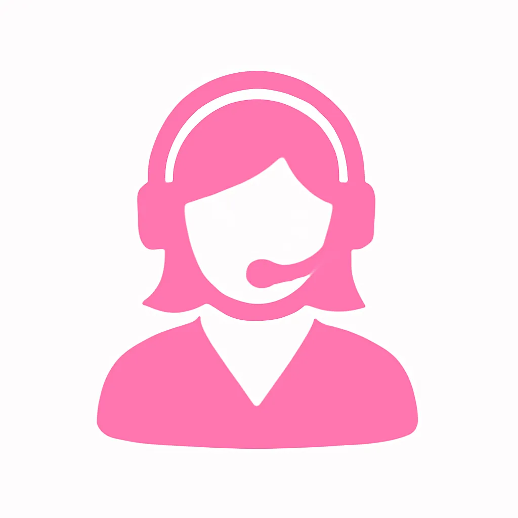 ピンクかわいいコールセンターアイコン｜ヘッドセットをつけた人物シルエットで対応スタッフを明示。お問い合わせやサポート窓口に最適なデザインです。