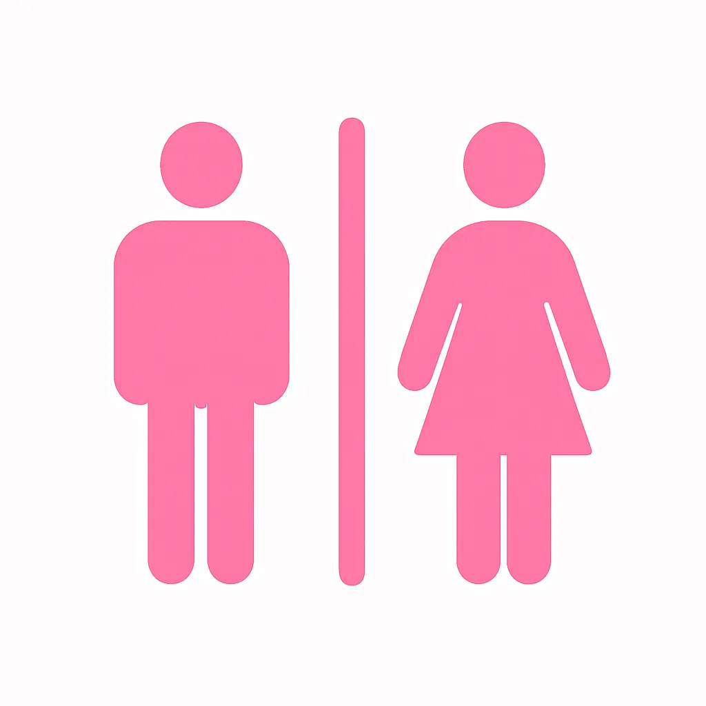ピンクかわいいトイレアイコン｜男女のシルエットを並べたわかりやすいトイレ表示。公共施設やフロア案内のサインとして幅広く活躍します。