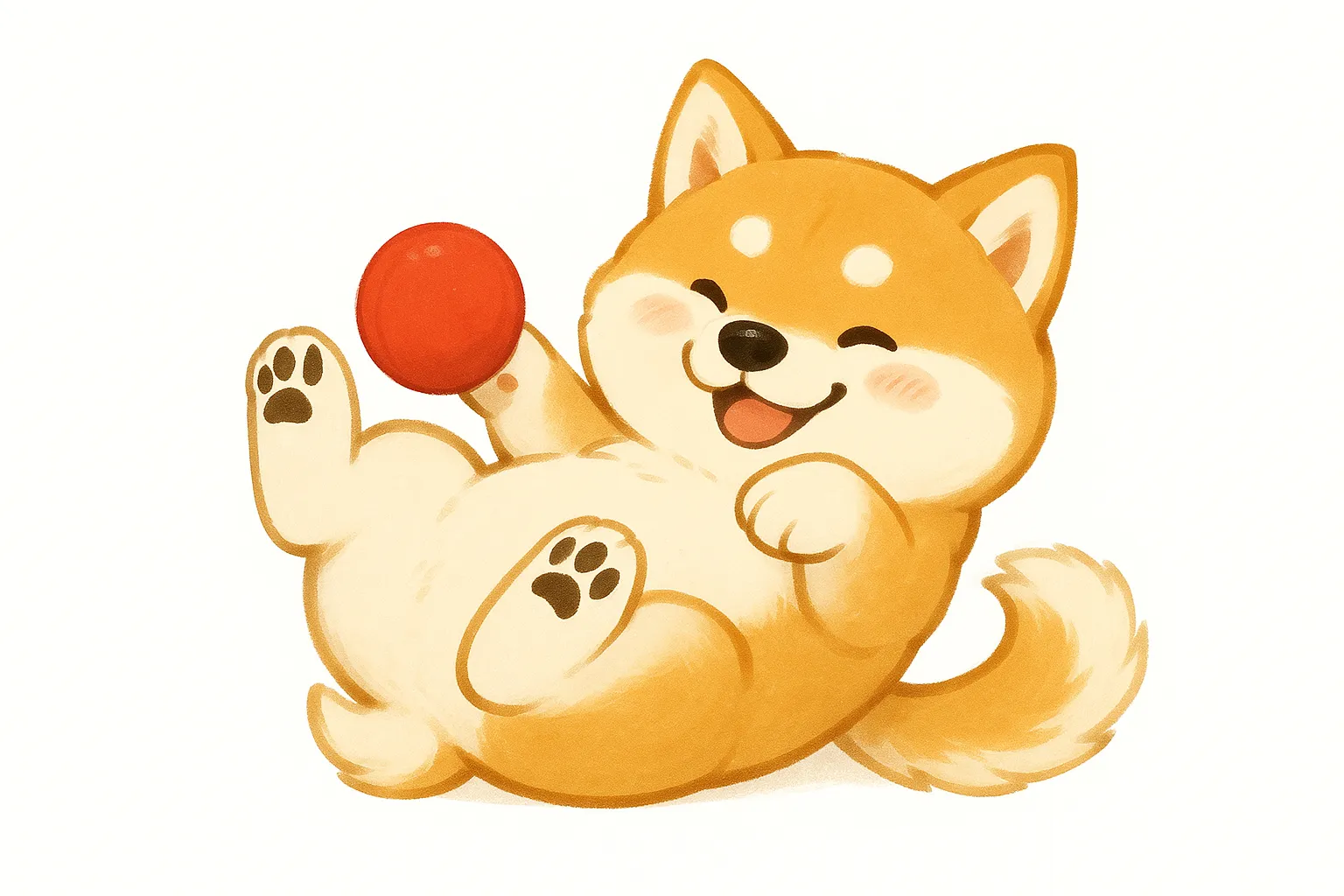 じゃれるかわいい秋田犬｜たっぷりとした毛並みの秋田犬が、ゆったりした姿勢でぬいぐるみにじゃれる様子が、穏やかで包容力のある雰囲気をやさしく表現しています。