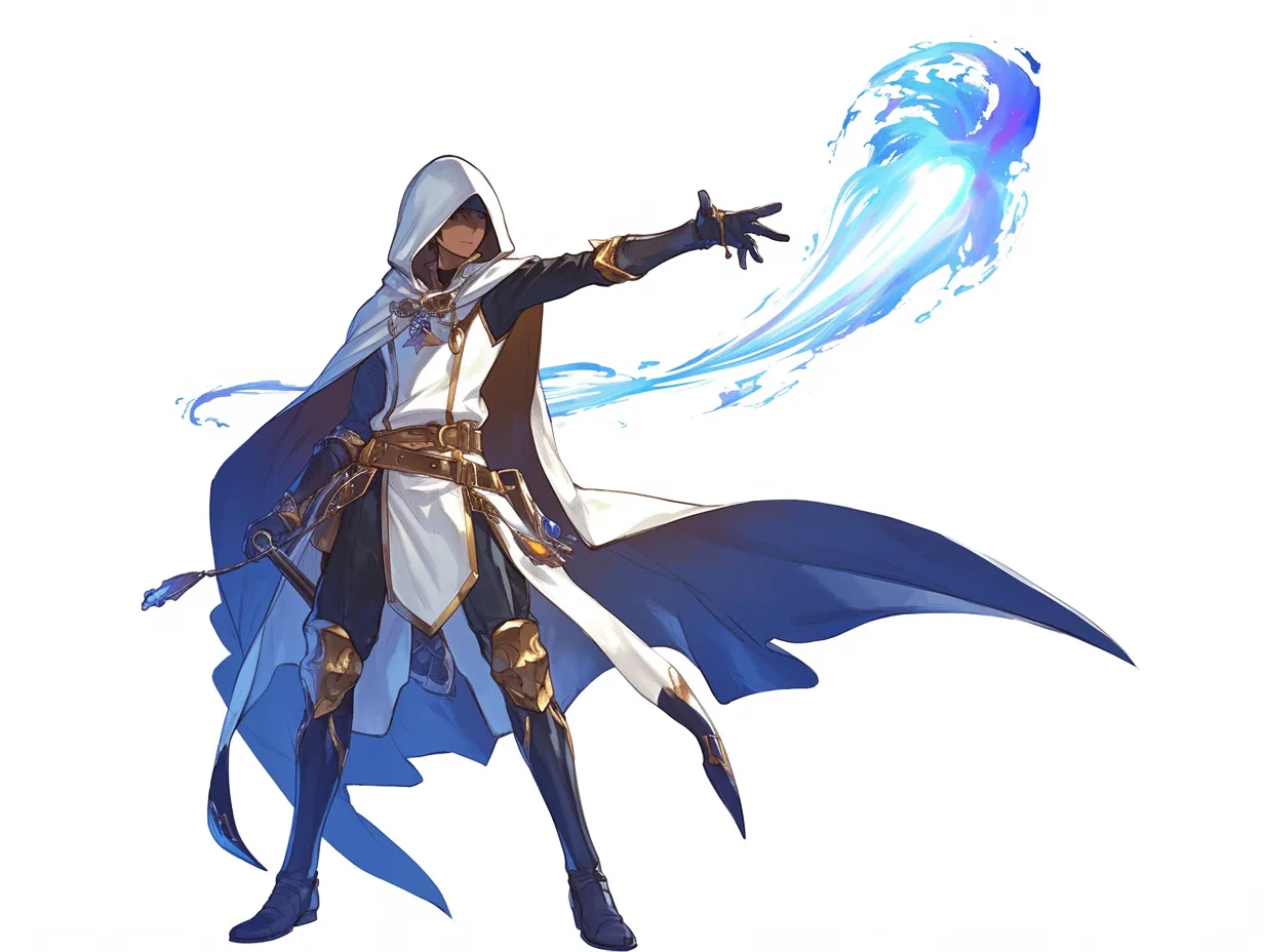 魔法使いポーズの一撃｜前方に伸ばされた腕と迫力ある魔法エフェクトが、放たれる瞬間の力強さを印象づける魔法使いポーズ。