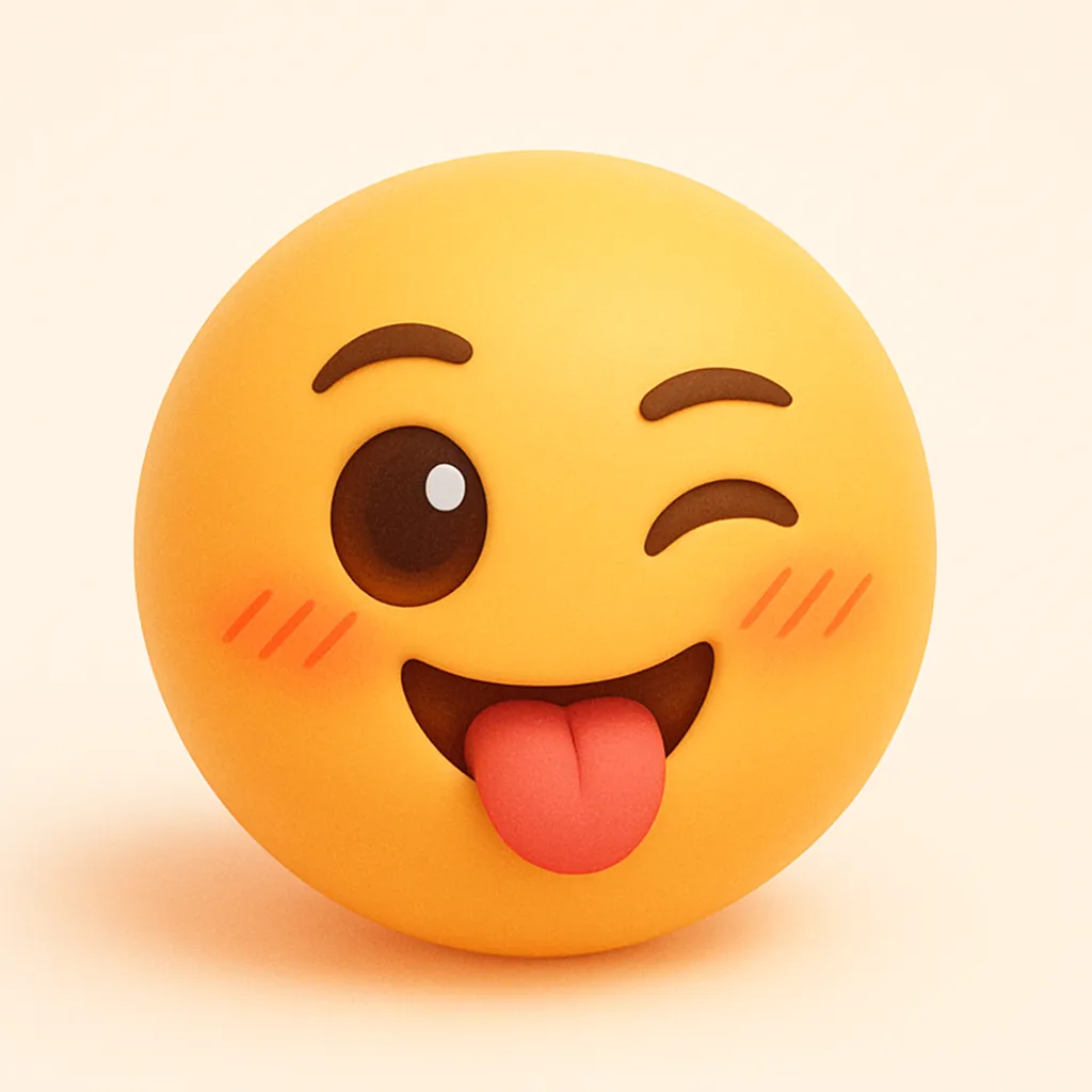 ぷに顔文字シリーズ・てへぺろぷに｜元アスキーアート「(・ω<)」の舌出しウインクを、愛嬌たっぷりのぷにフェイスに変換。片目ウインク＋ぺろっと出した舌で、やっちゃった感とごまかしスマイルを融合。ぷにっとした質感がいたずらっぽさを引き立てる、キュート系リアクション。