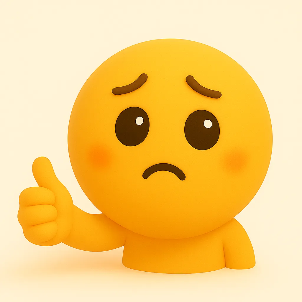 ぷに顔文字シリーズ・それな｜困ったような表情をしつつ、親指を立てるポーズが印象的。ぷに顔文字シリーズならではの共感や同調を、やさしいタッチで表現している。アスキー：(￣ー￣)b