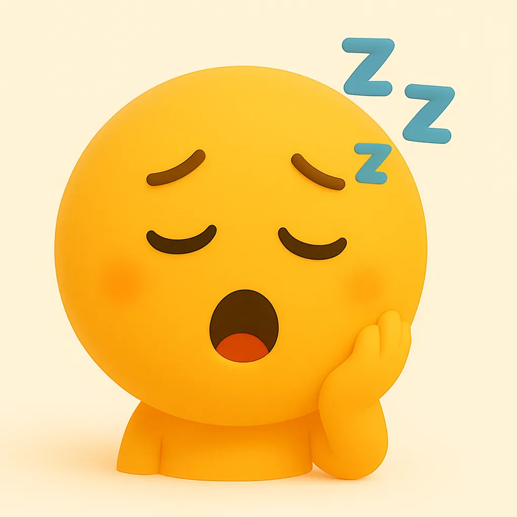 ぷに顔文字シリーズ・眠い｜口を開けてあくびしながらうとうとした姿。青いZマークが眠気を視覚化し、ぷに顔文字シリーズらしいほっこり感が際立つ。アスキー：(｡-_-｡)Zzz…