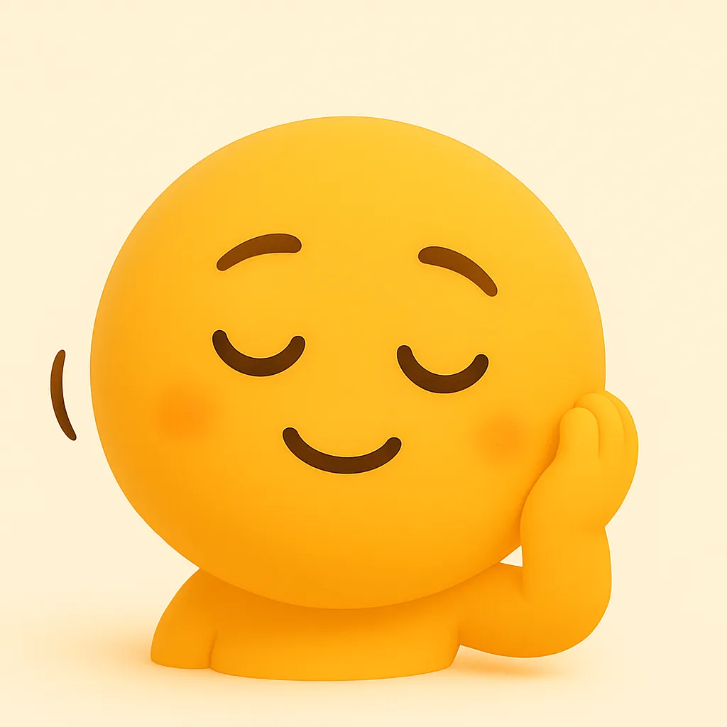 ぷに顔文字シリーズ・うんうん｜うんうん顔のモチーフです。小さな手で顔を支える姿が、リラックスした印象を与えます。アスキーアート: ( ˘ ³˘)