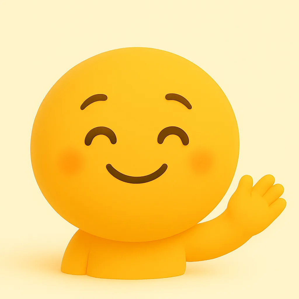 ぷに顔文字シリーズ・おはよう｜おはよう顔のモチーフです。元気いっぱいに手を挙げて挨拶している表情が特徴です。アスキーアート: ( ´ ▽ ` )