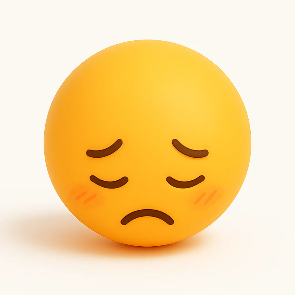 ぷに顔文字シリーズ・謝る｜眉を下げ、恥ずかしそうに困った顔を浮かべた「謝る」のポーズが特徴。しゅんとした雰囲気で気持ちが伝わるデザイン。アスキーアート: (＞人＜;)