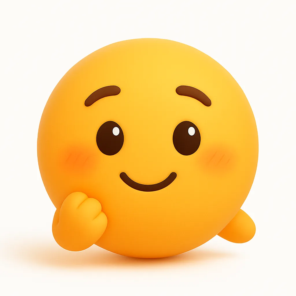 好き・ぷに顔文字アスキーアート｜「好き」の感情をぷにっとした立体的なアスキーアート風の笑顔で表現。丸い頬に軽く赤らんだ表情と、控えめな手の仕草が優しく親しみやすい印象を与える。　参考顔文字：(●´ω｀●)