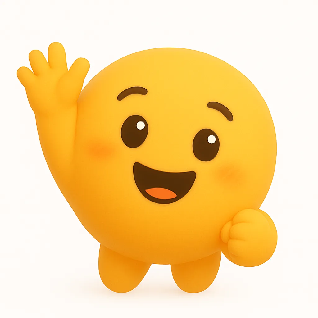 おーい・ぷに顔文字アスキーアート｜手を大きく振って声をかけるような「おーい」の仕草が印象的なぷに顔文字。まん丸の瞳とにこやかな口元が、楽しげで親しみのある呼びかけ感を演出する。　参考顔文字：( ﾟ▽ﾟ)/ｵｰｲ