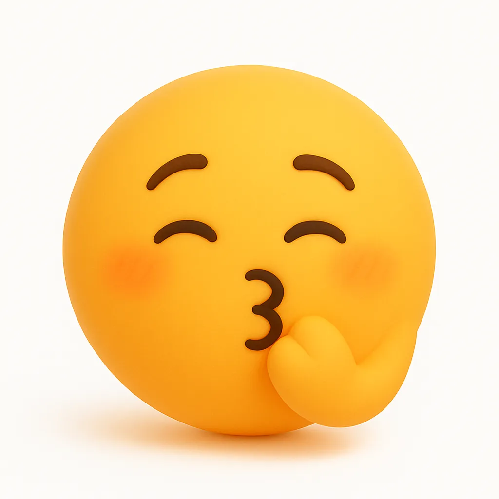 ちゅー・ぷに顔文字アスキーアート｜ちゅー顔文字を立体化した、ぷにぷに感のあるほっぺと手がキュートなスタイル。とがった口と照れたような眉が特徴的で、愛情を素直に伝える柔らかな雰囲気が魅力。　参考顔文字：( ˘ ³˘)♥